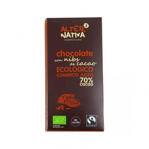 Chocolate 70% con nibs de cacao bio 80 g Alternativa 3