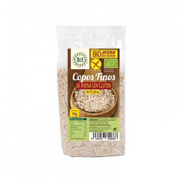 Copos de avena finos sin gluten bio 1kg Sol Natural