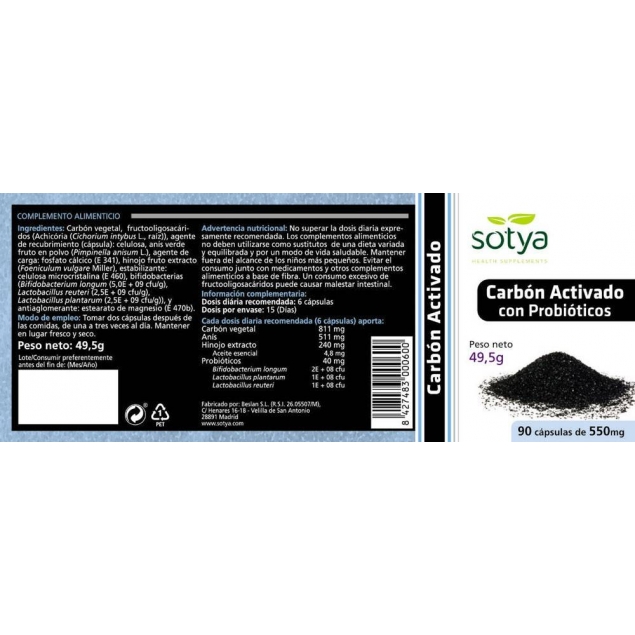 Carbon activo con probioticos 550mg 90 capsulas...