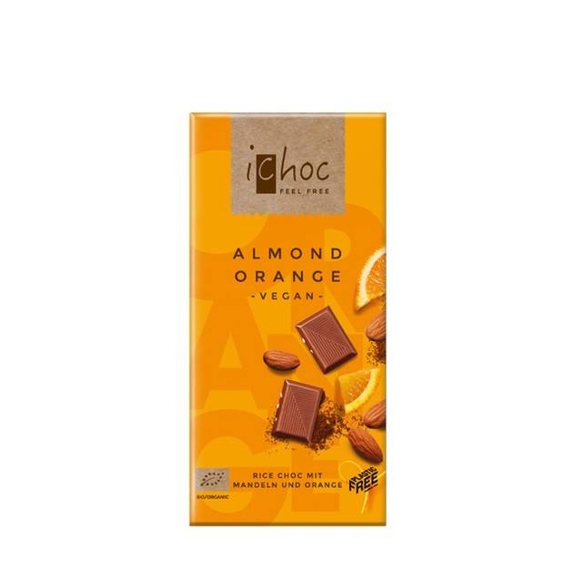 Chocolate vegano naranja almendra Bio 80g Ichoc