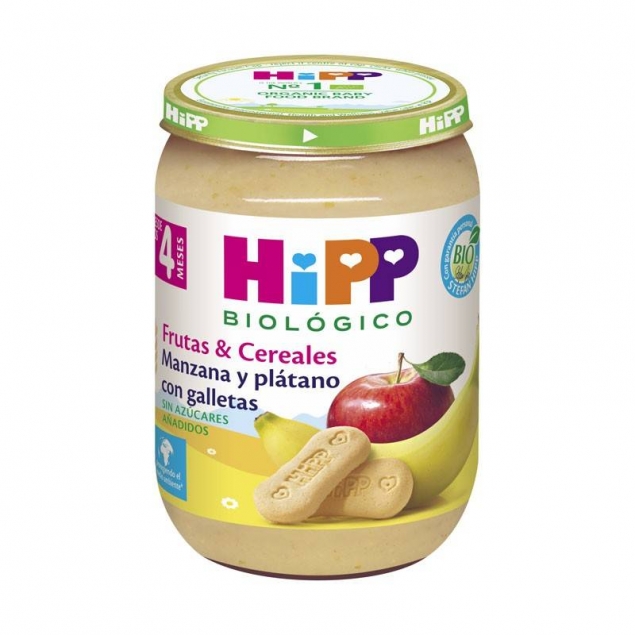 Potito de Manzana y Platano con galletas +4M Bio 190g Hipp