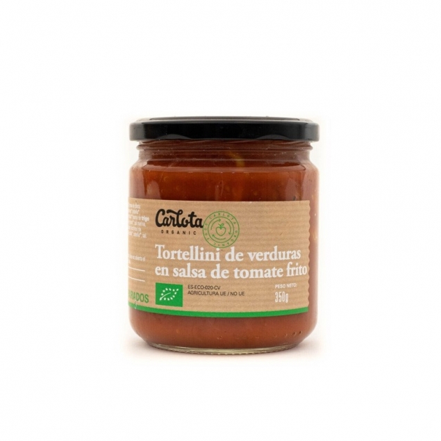 Tortellini de verdura en salsa de tomate bote vidrio Bio 425g Carlota Organic