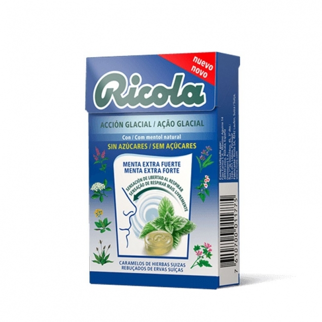 Caramelos de Accion Glacial Menta extra fuerte sin Azucar 50g Ricola