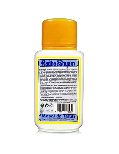 Aceite Monoi de Tahití Factor 6 150 ml Radhe Shyam: Bronceado Dorado y Piel Hidratada